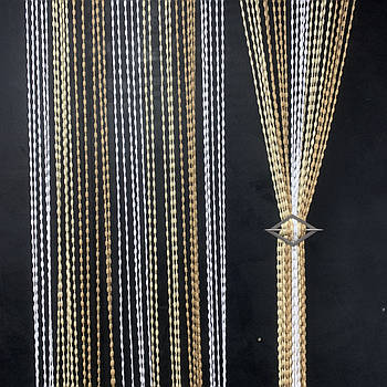 Штори-нитки для кухні на балкон, штори нитки Кісея з люрексом на вікно Золотисто-бежево-білі (NB-205)