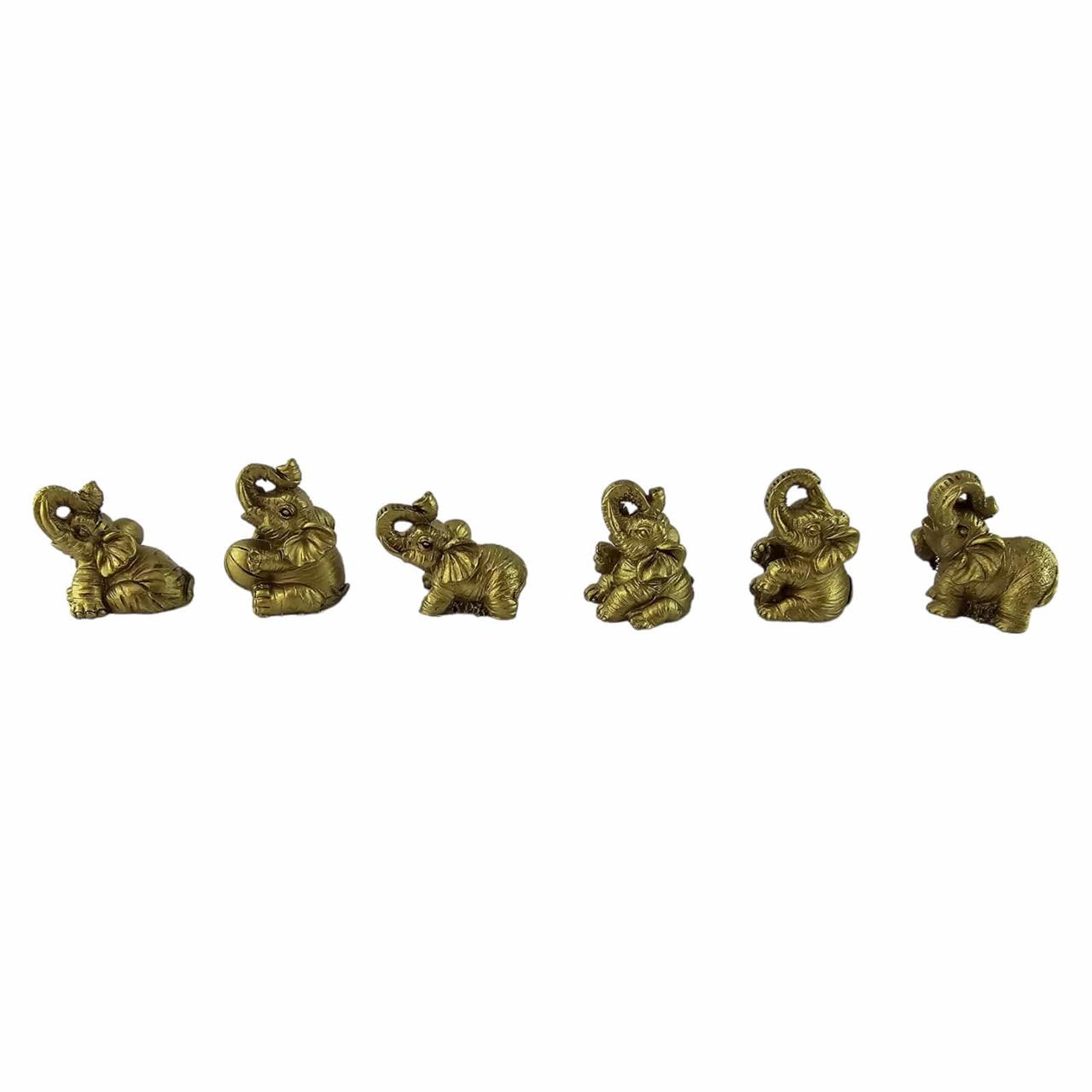 Статуетки Слони кам'яна крихта жовті 4-5см набір 6шт (35129)