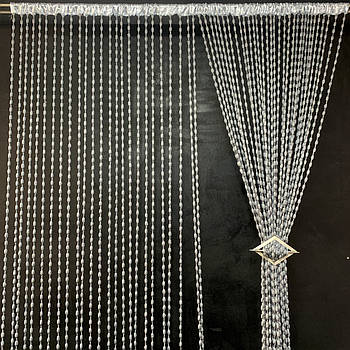 Штори з ниток на кухню двері, штори кисея в інтер'єрі спальні, штори-нитки на вікна в зал Графіт (NB-14)