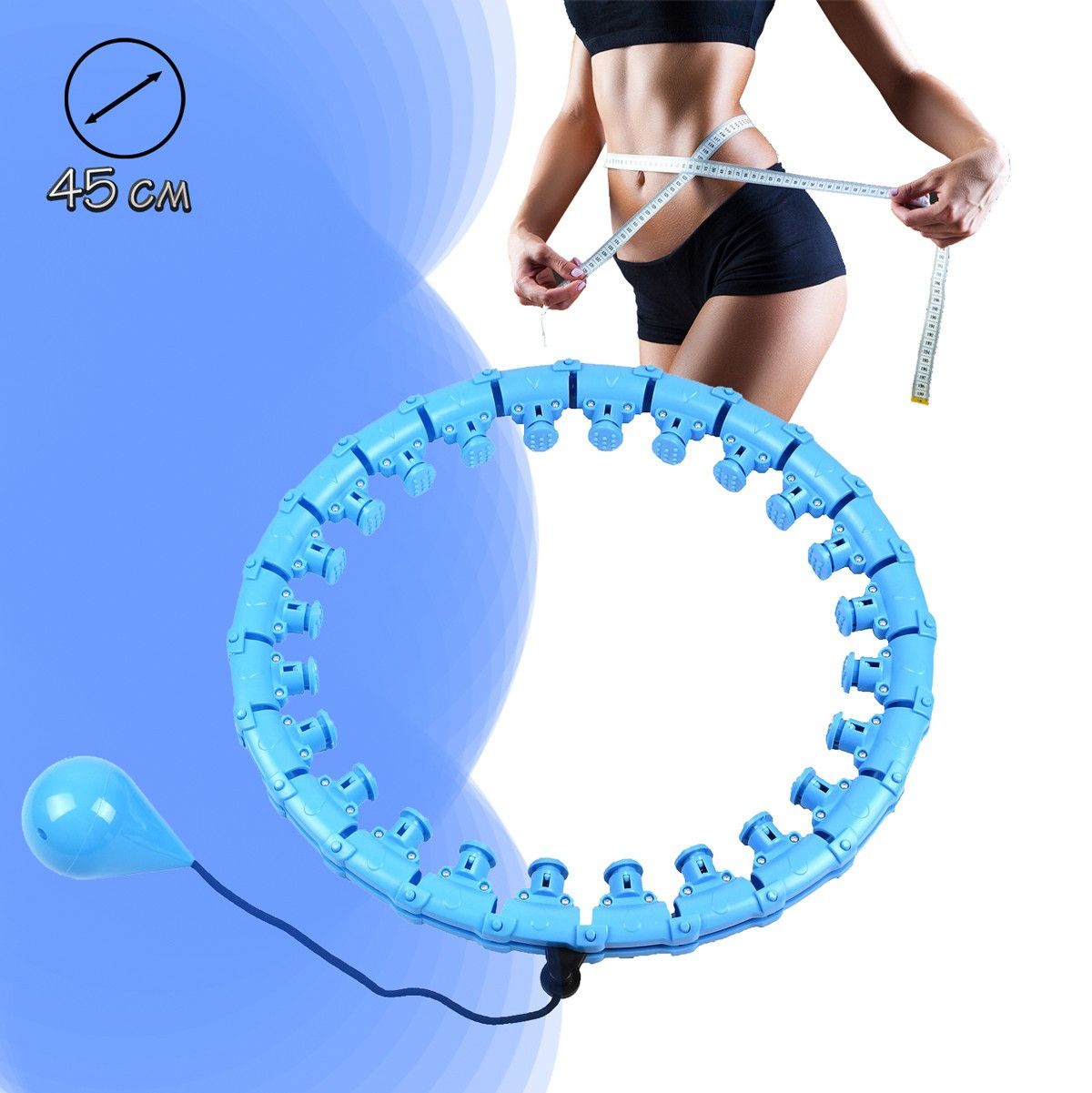 Комплект обруч для похудения Hoola Hoop Massager Голубой и пояс для похудения Vulkan Extra Long (NS) - фото 1 - id-p2123253525