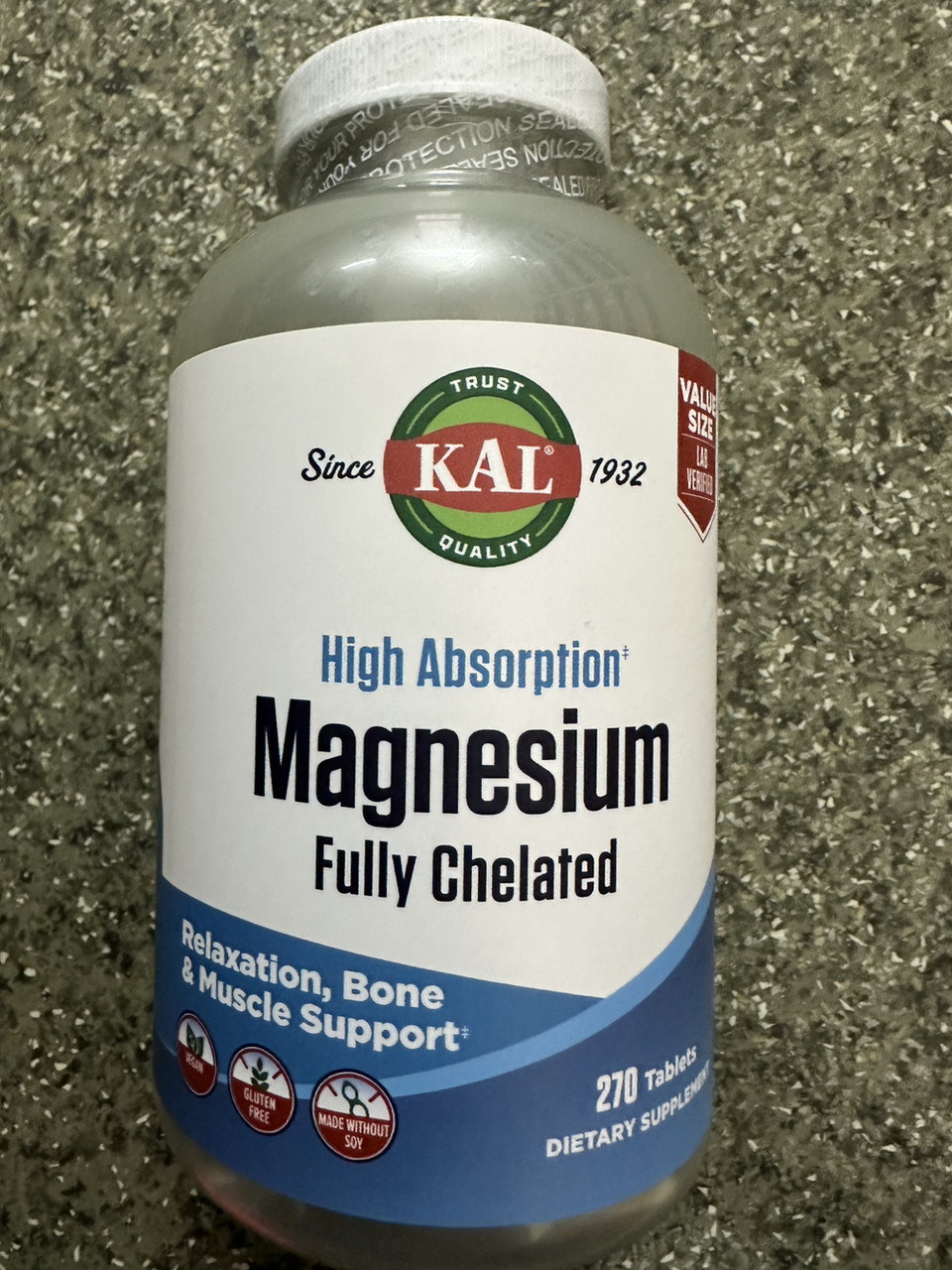 Магній гліцинат, KAL High Absorption Magnesium Fully Chelated 270 табл, фото 1