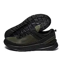 Шкіряні чоловічі кросівки на товстій м'якій підошві кольору хакі