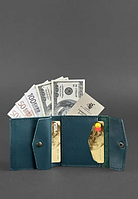 Женское кожаное портмоне кошелек на кнопке, авторские кошельки полностью ручной работы для девушек Зеленый