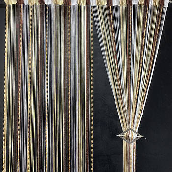 Штори нитки в кухню, штори нитки на двері балкон кісея Коричнево-золотисто-бежево-білі (NC-301)