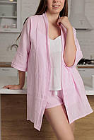 Стильний комплект для дівчат майка шорти та халат красива рожева піжама муслінова для дому та сну S/M