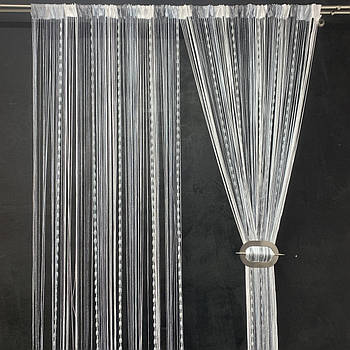 Штори кисея для спальні будинку кухні, штори нитки в зал хол передпокій, штори-нитки в спальню Графіт-сіро-білі (NC-308)