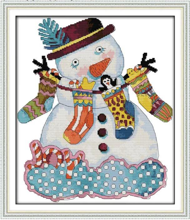 Набір для вишивання за нанесеною на канву схемою "Christmas snowman (3)".AIDA 14CT printed, 35*40см, фото 1
