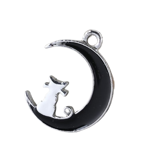 Підвіска Finding Кулон кішка кіт на місяці півмісяць Сталістий чорна емаль 20 мм x 16 мм
