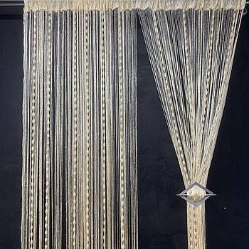 Штори нитки на кухню балкон вікна двері, штори з ниток на дверний отвір Золотисті (NC-23)