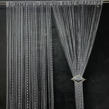 Штори з ниток Кісея на вікна в зал Графіт (NC-14)