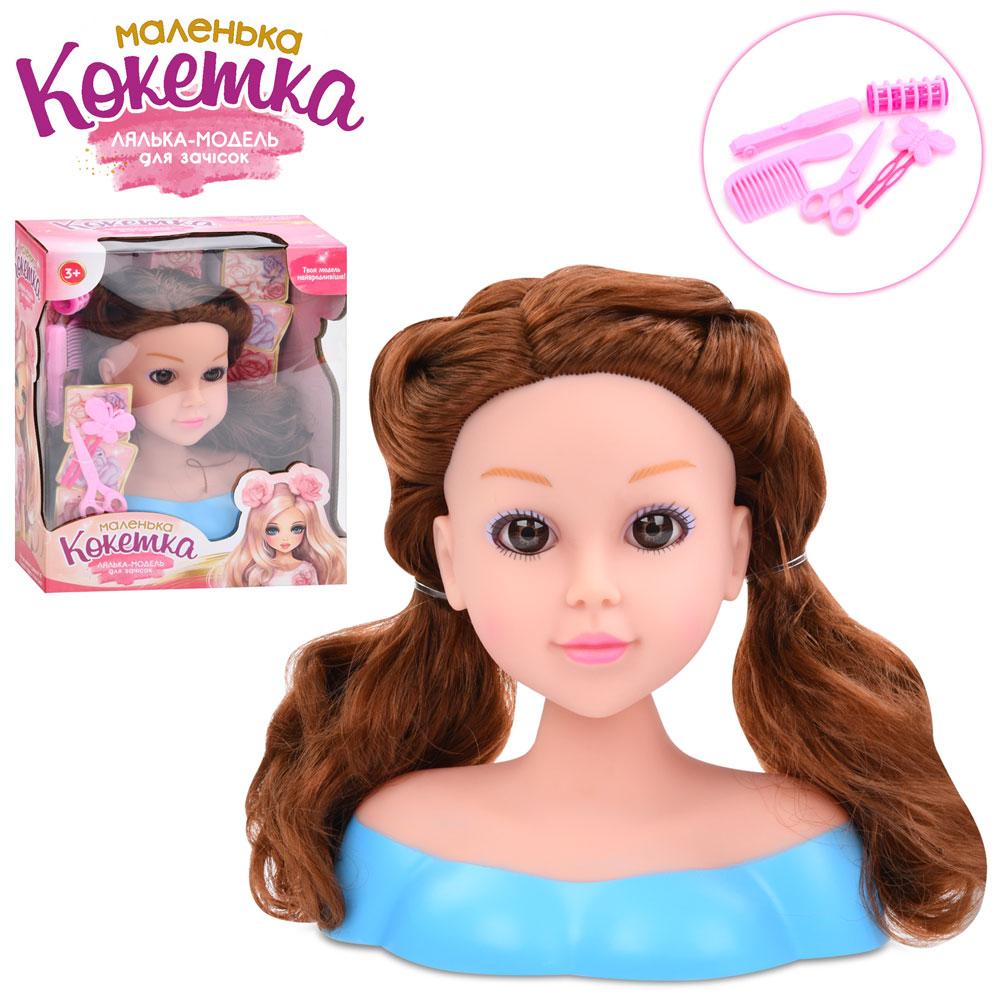 Лялька-Манекен — Голова для зачісок 913-X 20 см, ігровий набір перукаря (ножиці, гребінець, бігуді,