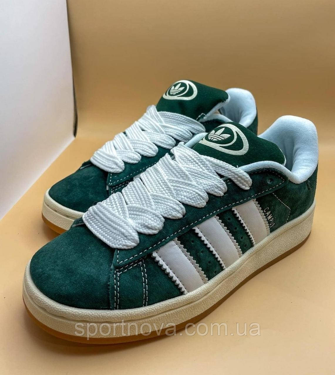 Жіночі підліткові кросівки демісезон Adidas Campus замша зелені р 39-41