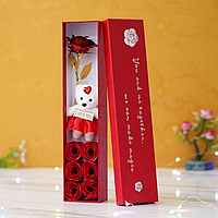 Подарочная коробка с розами из мыла и мишкой цветочный сувенир для девушки