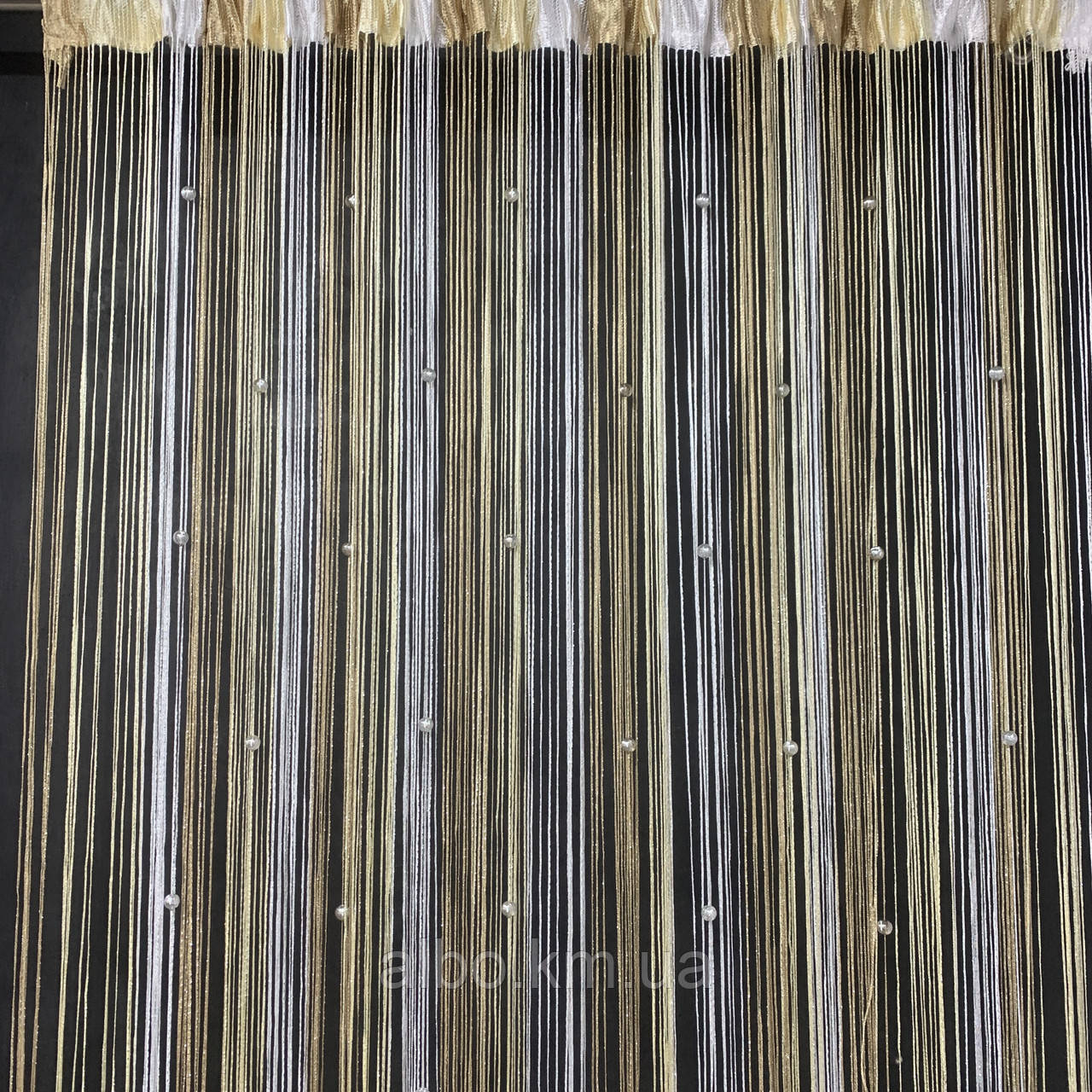 Штори-нитки для кухні на балкон, штори нитки Кісея з люрексом на вікно Золотисто-бежево-білі (NH-205)