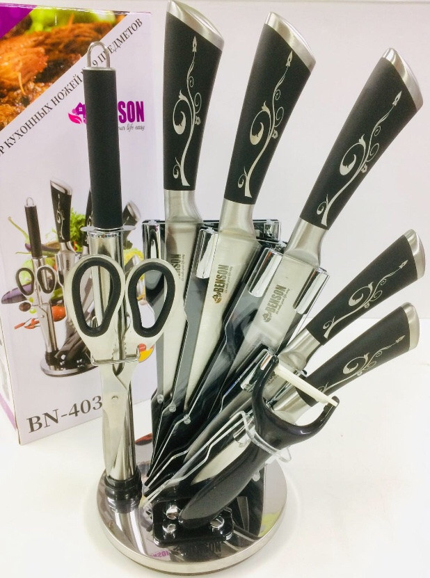 Набір ножів кухонних 8 предметів із підставкою Набір ножів із неіржавкої сталі Benson