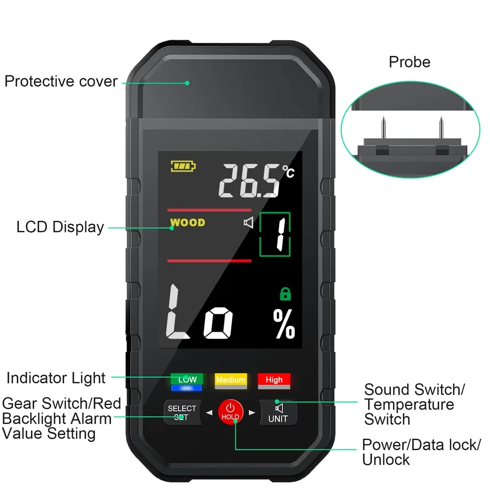 Вимірювач вологості WT9050B деревини, будівельних матеріалів з LCD-дисплеєм