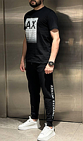 Комплект Armani. Мужской костюм Армани летний (футболка+спортивные штаны) Черный