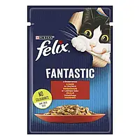 Вологий корм Felix Fantastic для кішок з яловичиною в желе 85 г*26 шт.