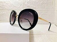 Очки женские от Prada солнцезащитные с металлической оправой из пластика,очки на лето круглые с надписью Prada