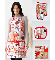Женский кухонный набор "Кухня" 4в1, фартук прихватки перчатка полотенце для кухни, подарок для жены