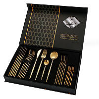 Набір столових приборів з нержавіючої сталі Portugal collection на 24 предмети Silvery | Золотий - ножі, ложки, виделки