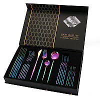 Набір столових приборів з нержавіючої сталі Portugal collection на 24 предмети Phantom color | Хамелеон - ножі, ложки, виделки