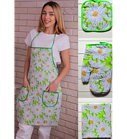 Женский кухонный набор "Ромашка" 4в1, фартук прихватки перчатка полотенце для кухни, подарок для жены