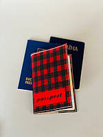 Обложка на паспорт - книжку кожа , загранпаспорт, загран паспорт венный билет красная клетка