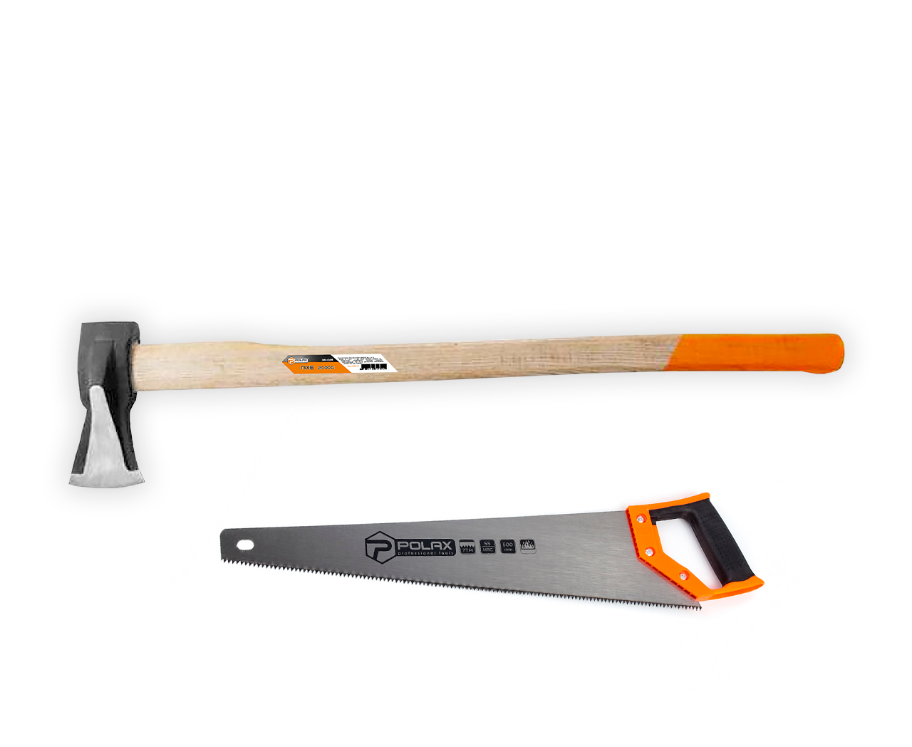 Набір Polax сокира-колун 2 кг і ножівка по дереву 500 мм (335-21), фото 1