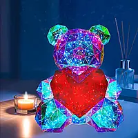 Хрустальный медвежонок, LED ночник с красным сердцем в подарочной упаковке, Подарок девушке на 8 марта