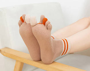 Шкарпетки жіночі бавовняні п'ять роздільних пальців, кольорові шкарпетки до середини литки