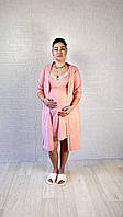 Комплект для беременных халат + ночная рубашка с кружевом хлопок трикотаж персик