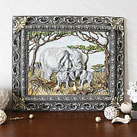 Панно картина объемная Семья слонов