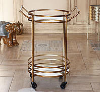 Сервірувальний столик на колесах з металу із дзеркальною золотою стільницею
