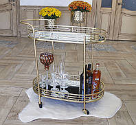 Сервірувальний столик Арт лист золотий на колесах з металу