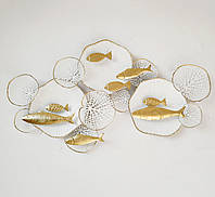 Настенный декор Рыбки из металла бело-золотой