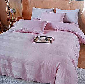Двоспальна постільна білизна страйп-сатин рожева