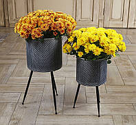 Комплект 2-х кашпо для квітів із металу на трьох ніжках чорно-сірий