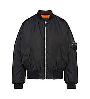 Высококачественная куртка / бомбер Prada Black Re-Nylon Plaque Bomber Jacket ( В черно-оранжевом цвете).