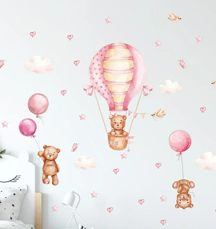 Декоративні наклейки BRUP Ведмедик на рожевій повітряній кулі (лист 30 х 90 см) Б156-14-2