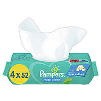 Детские салфетки без спирта для ежедневного ухода Pampers Fresh Clean 4х52 шт