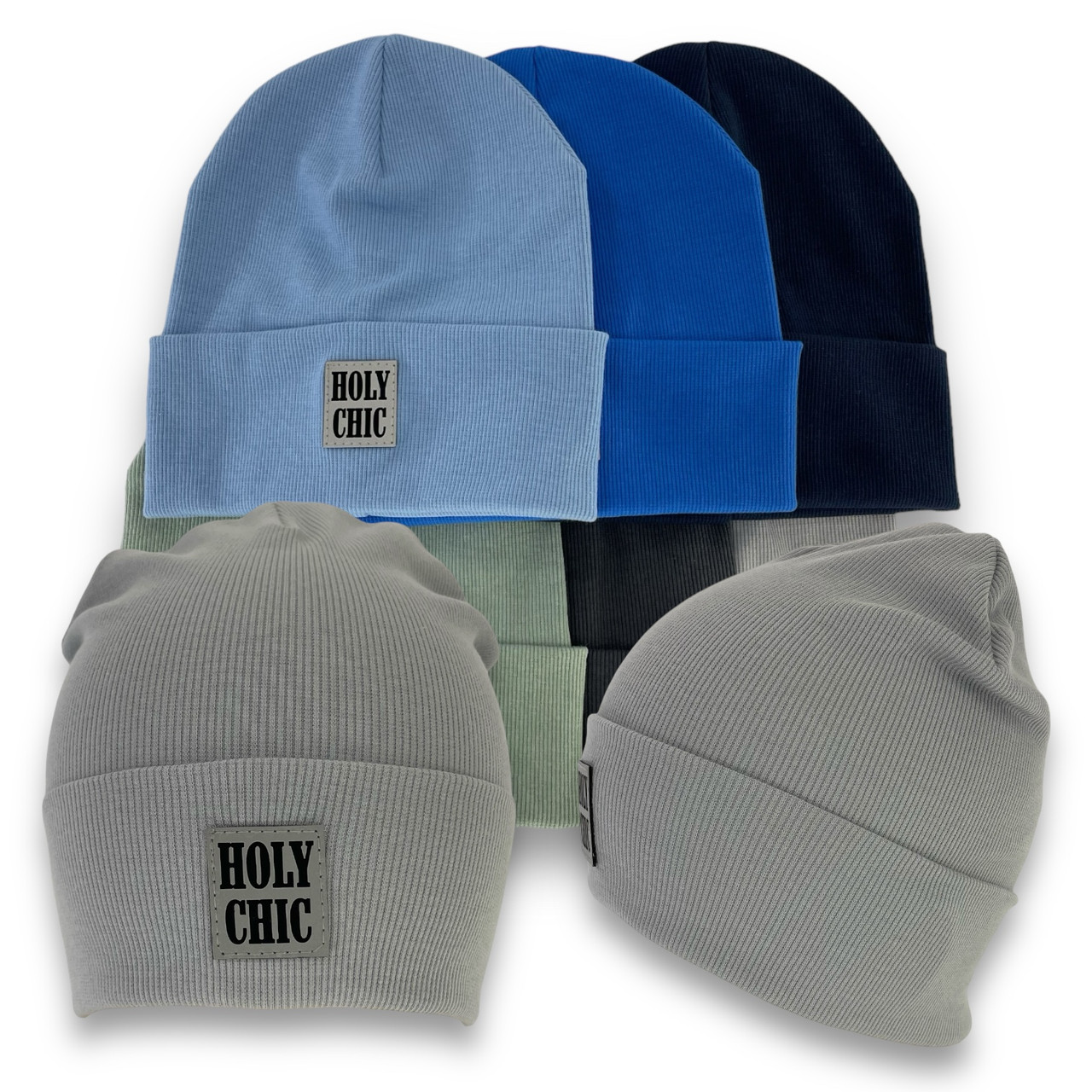 ОПТ Трикотажна шапка з закотом для хлопчика, р. 50-54 (5 шт./набір), фото 1