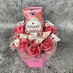 Подарунковий набір з чаєм в тубусі,квітами,Рафаелло Оригінальний подарунок для мами на День народження, 8 Березня,День матері