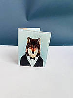 Обложка на ай ди карточку кожа , автодокументы, картхолдер id паспорт волк в костюме