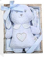 Плед одіялко у колиску та у кроватку голубе з іграшкою Заєць