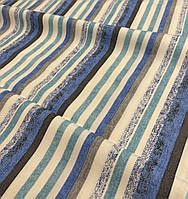 Ткань хлопковая тефлоновая полоска синяя серая для скатертей, штор, декора, чехлов, подушек
