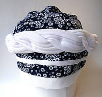 Чалма Шапка Летняя Бандана тюрбан косынка на голову женская после химиотерапии цветочный принт синяя с белым