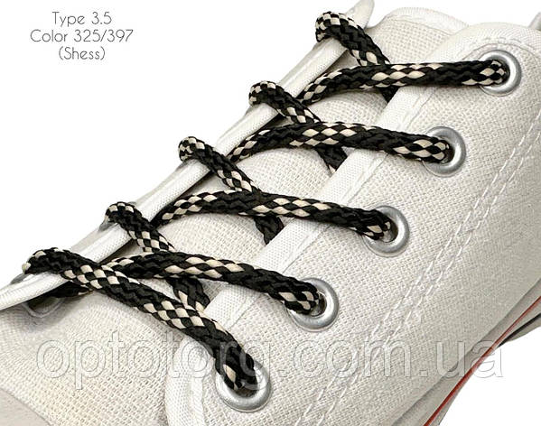Шнурки для взуття 60см Чорний+бежевий круглі Шахмата 5мм поліестер, фото 2