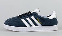 Мужские кроссовки демисезон Adidas Gazelle замшевые темно-синие с белым р 41-46