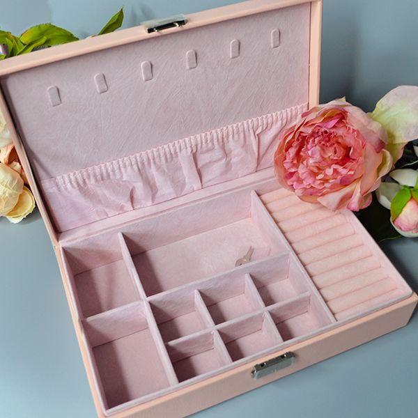 Скринька для прикрас біжутерії ювелірних виробів велика мінімалістична 28 см білий і рожевий колір